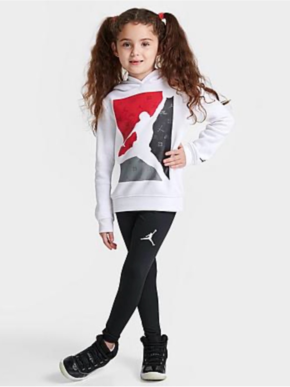 Kids 6X White Jordan Jumpman Hoodie w/Black & Red Logo & Matching Black Leggings